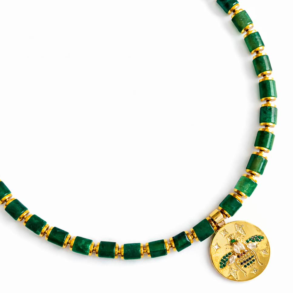 Collier pierres naturelles aventurine Lior fait main