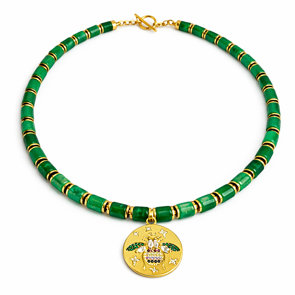 Collier Lior aventurine verte pendentif abeille Ravage