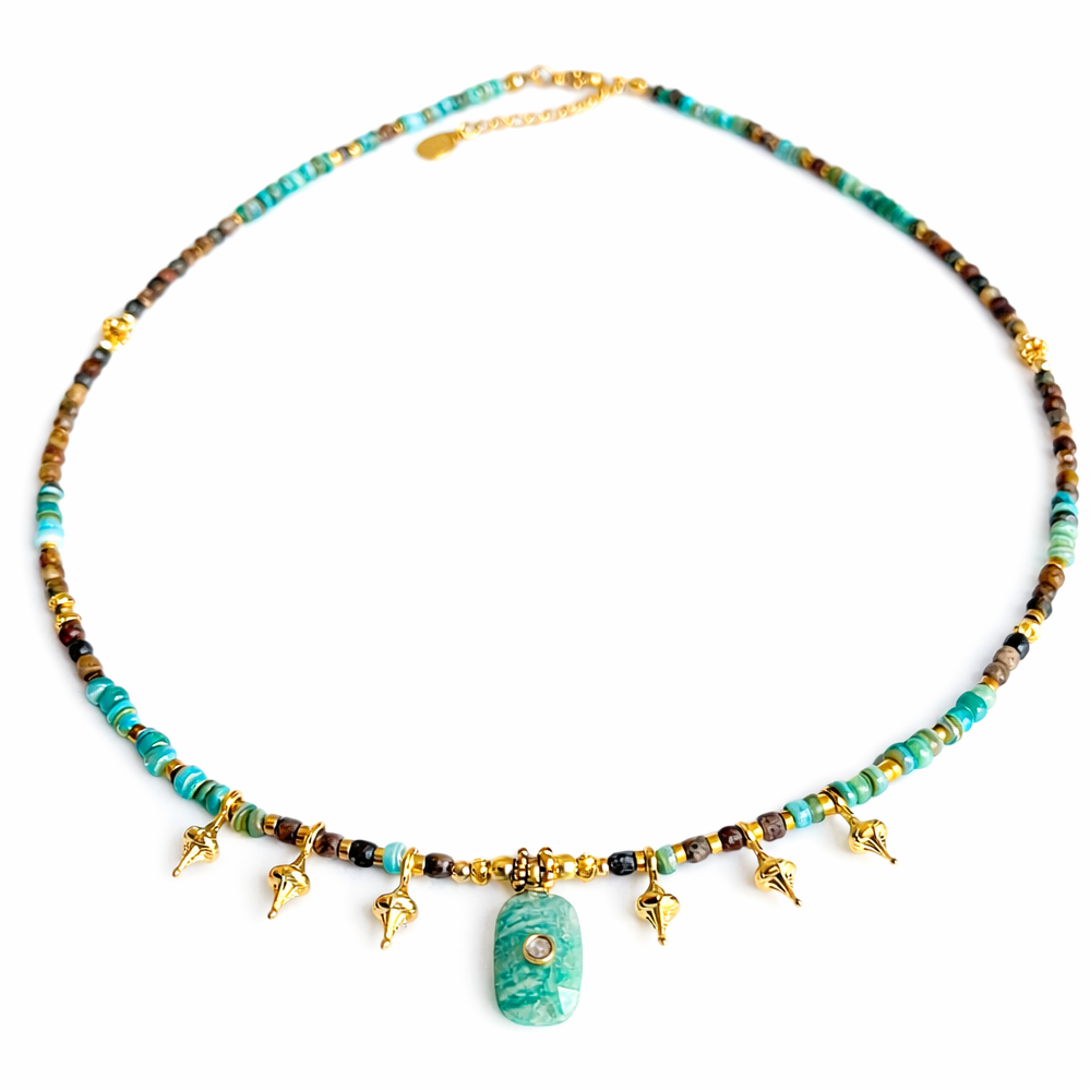 Collier Maxime turquoise œil de tigre amazonite Ravage