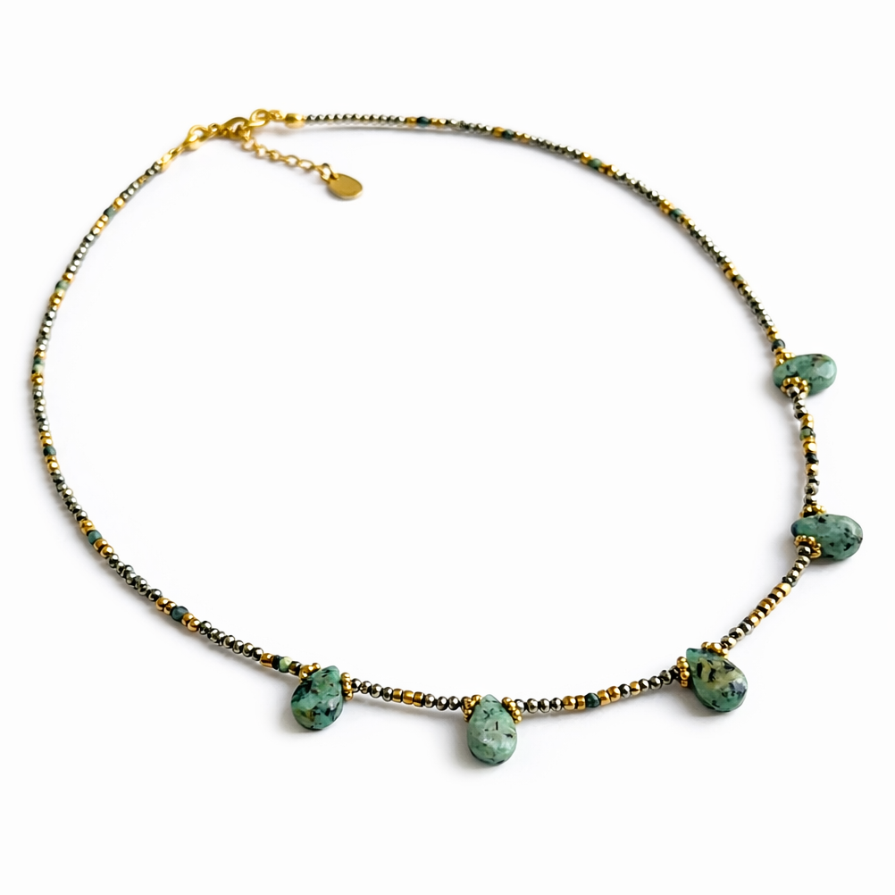 Collier turquoise africaine perles argentées Oslow Ravage Lisbon