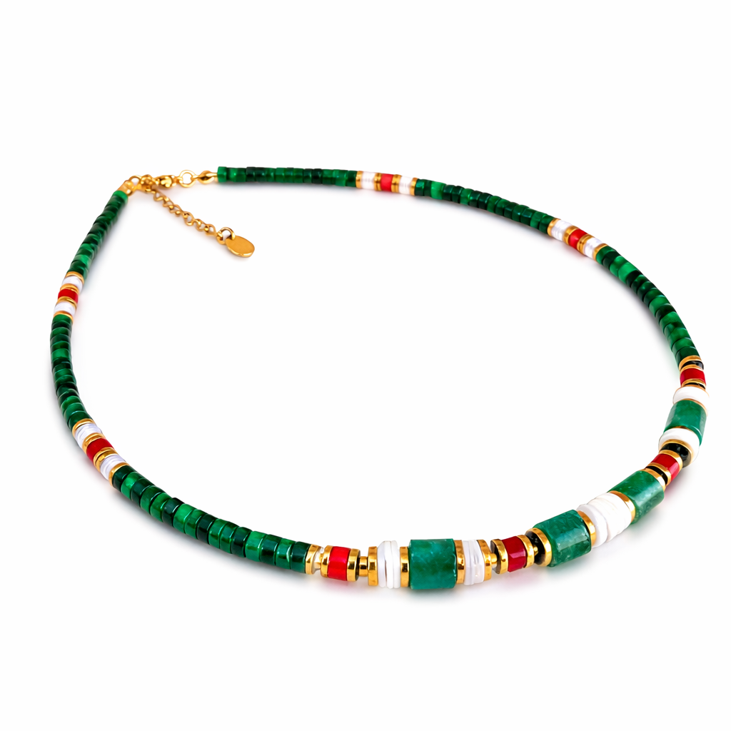 Collier Izilda aventurine verte jade rouge coquillage Ravage Lisbon