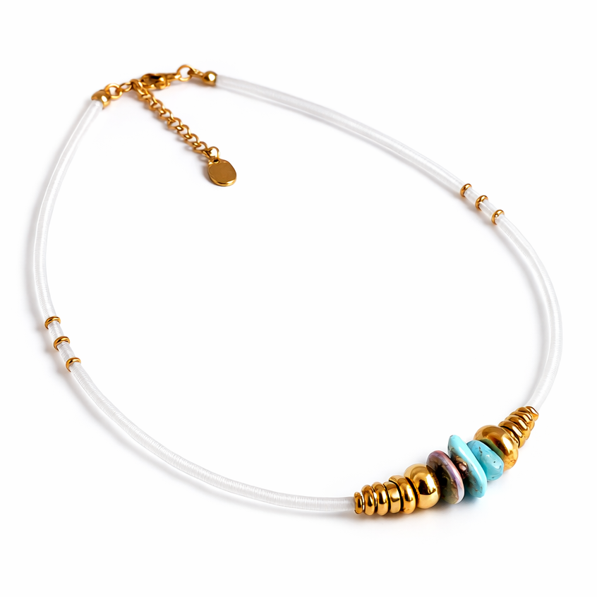 Collier fait main Larimar sequins haute couture