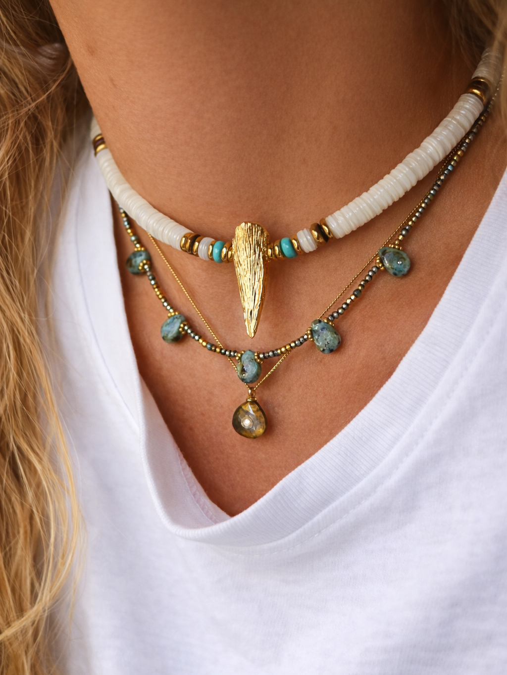 Collier turquoise et coquillage oslow isla