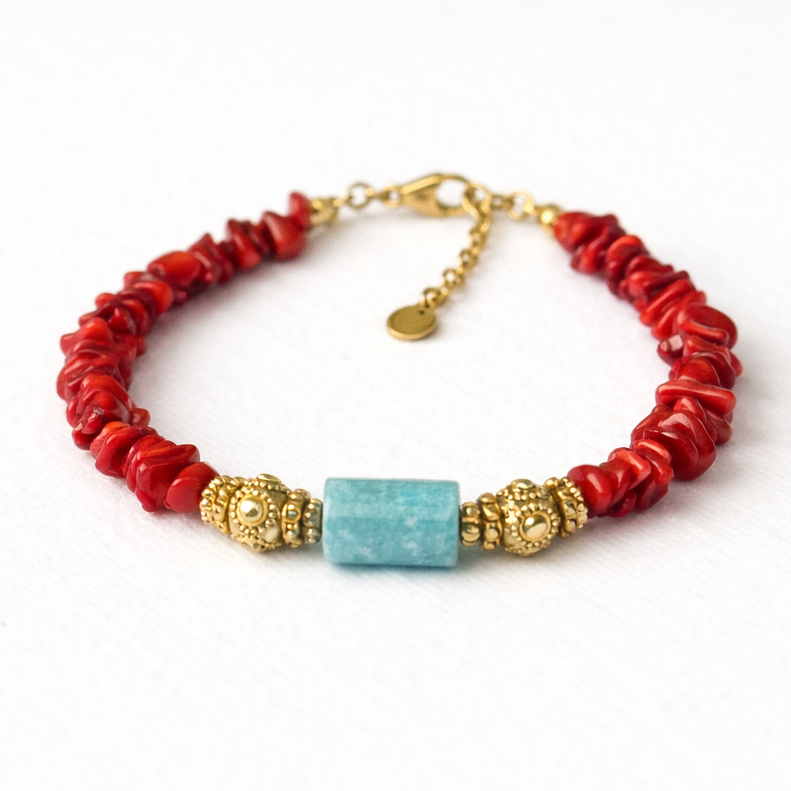 bracelet jaspe rouge et amazonite