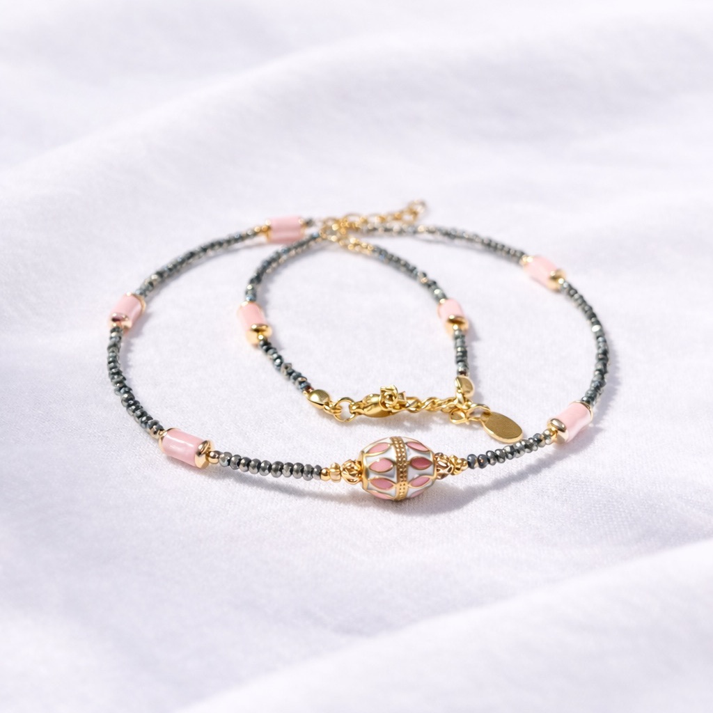 Collier Axelle rose argenté doré