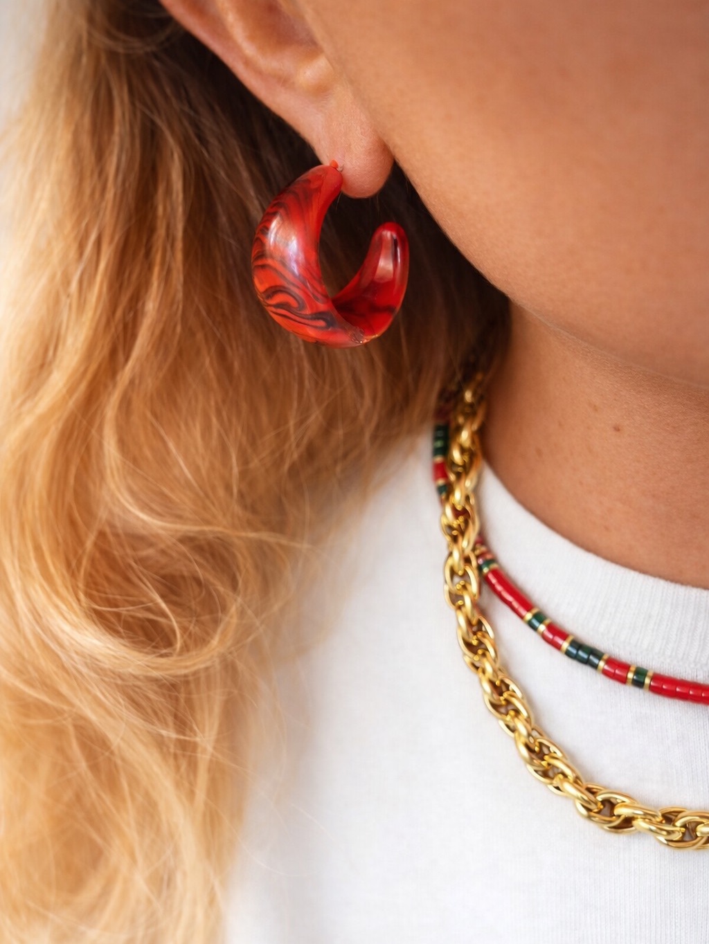 Boucle doreille Cosme Tie dye rouge