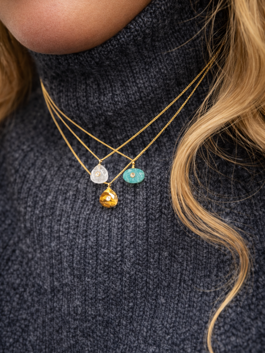 Collier bliss amazonite quartz rose et oeil de tigre