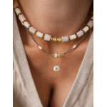Collier Rosalia quartz rose coquillage hématites