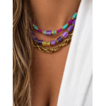 Accumulation collier violet turquoise doré