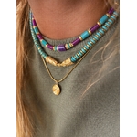 Collier turquoise et violet plaqué or