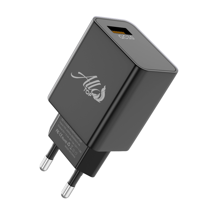 Adaptateur Chargeur Secteur USB-A 18W Charge Rapide Jusqu’à 3A, Noir ...