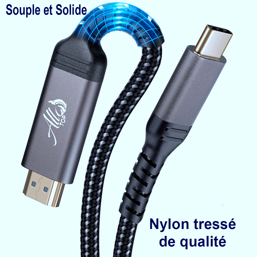 Câble USB/USB C nylon tressé de 2 mètres - espace culturel e.leclerc – le  portail