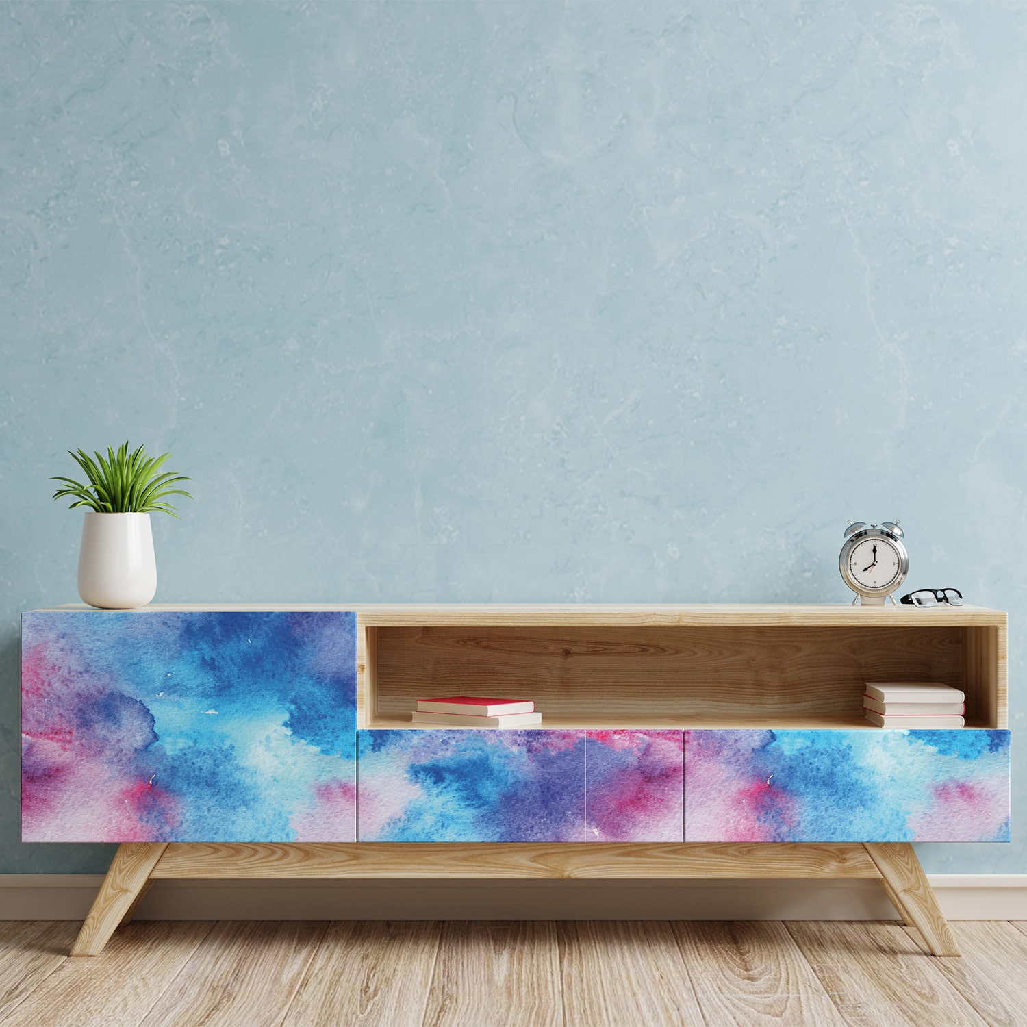 PP70-meuble-papier-peint-adhesif-decoratif-revetement-vinyle-motifs-aquarelle-dégradé-bleu-et-rose-renovation-meuble-mur-min