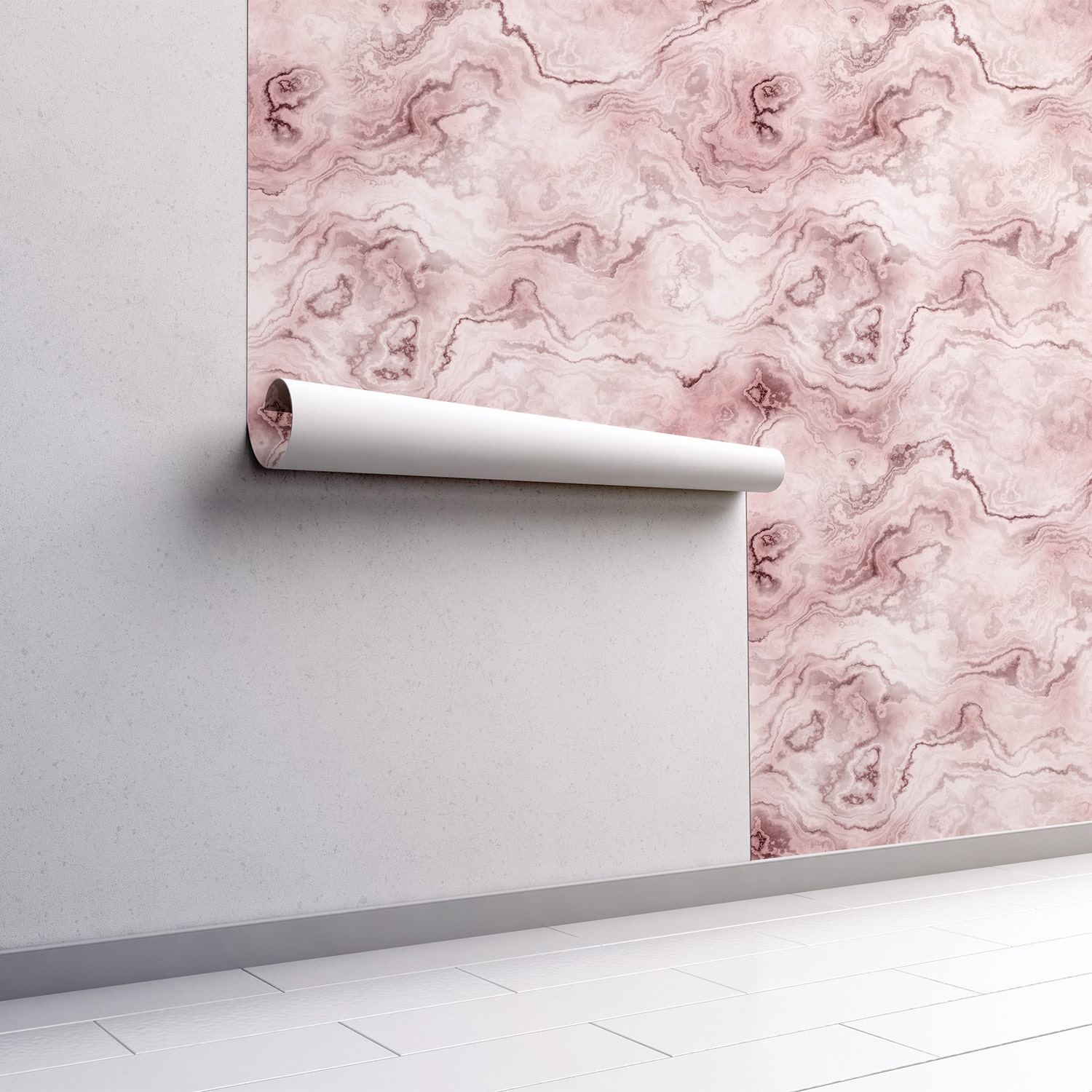 Papier Peint Adhesif Mural Rose et Blanc Marbre Rouleau Adhesif
