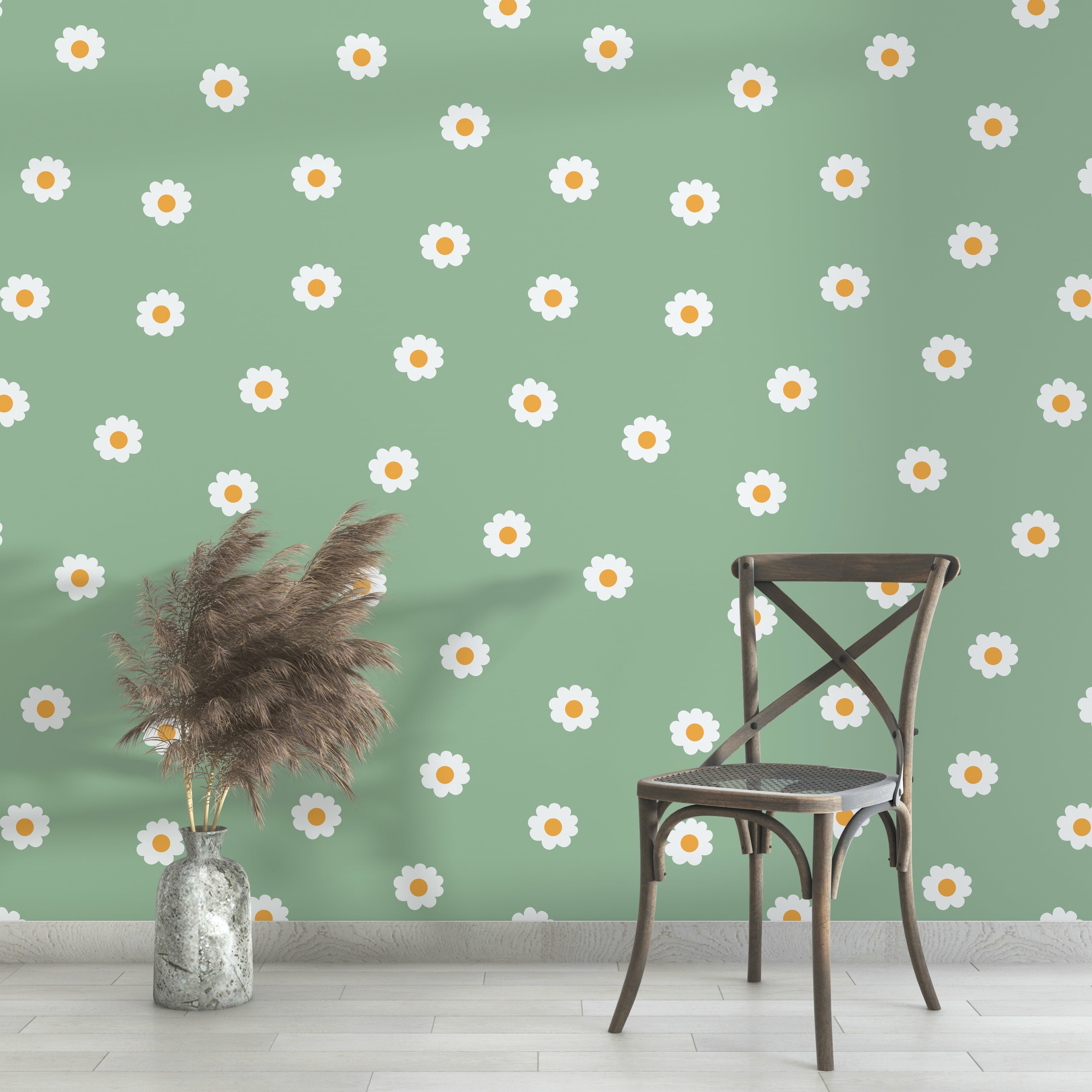 PP108-mur-papier-peint-adhesif-decoratif-revetement-vinyle-motifs-marguerite-fond-vert-renovation-meuble-mur-min