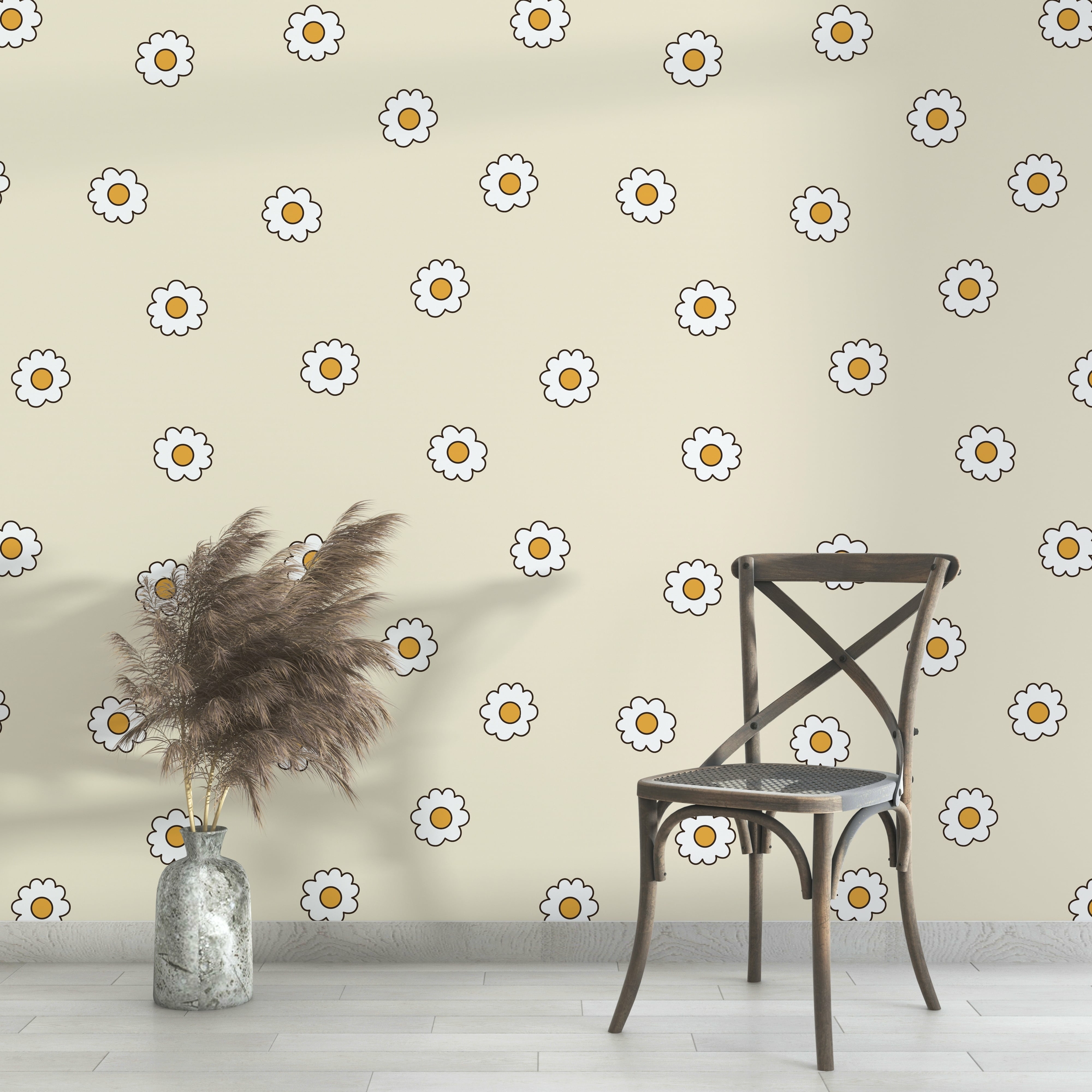 PP109-mur-papier-peint-adhesif-decoratif-revetement-vinyle-motifs-marguerite-fond-beige-renovation-meuble-mur-min