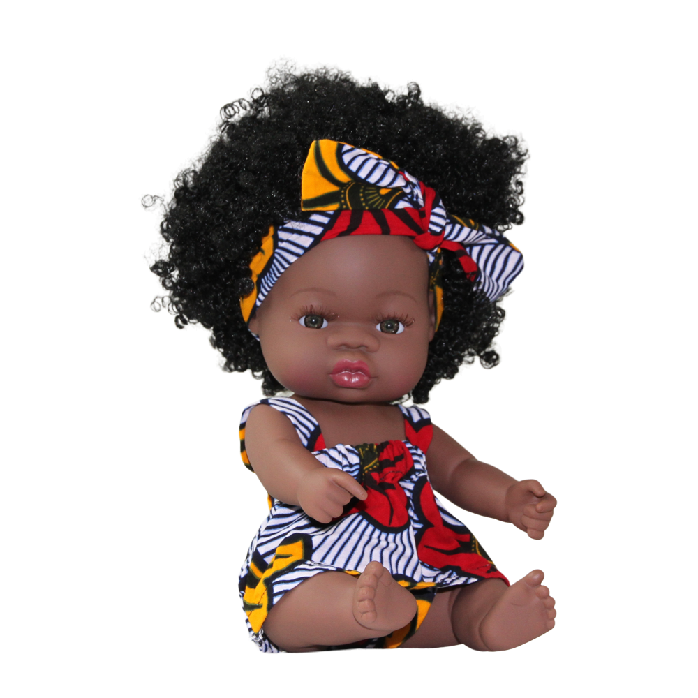 poupée afro Alma habit wax jaune rouge fleurs de mariage