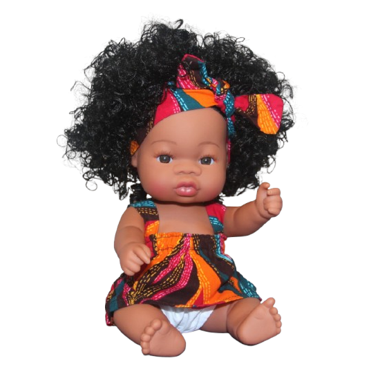 Poupée métisse cheveux longs noirs bouclés LOÏSE Mweele
