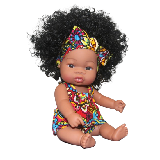 Poupée métisse cheveux longs noirs bouclés LOÏSE Bohème Rouge
