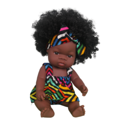 Poupée afro antillaise aux cheveux noirs frisés - ALMA Akwaba