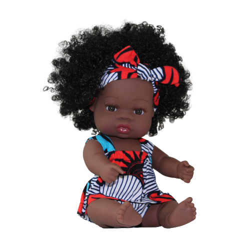 Poupée afro cheveux longs frisés ALMA Fleurs de mariage bleu rouge
