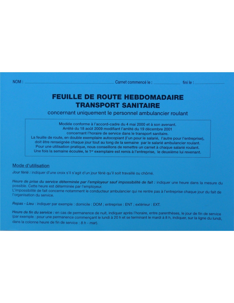 feuille-de-route-hebdo-transport-sanitaire-25-liasses-aquitaine-materiel-secours2