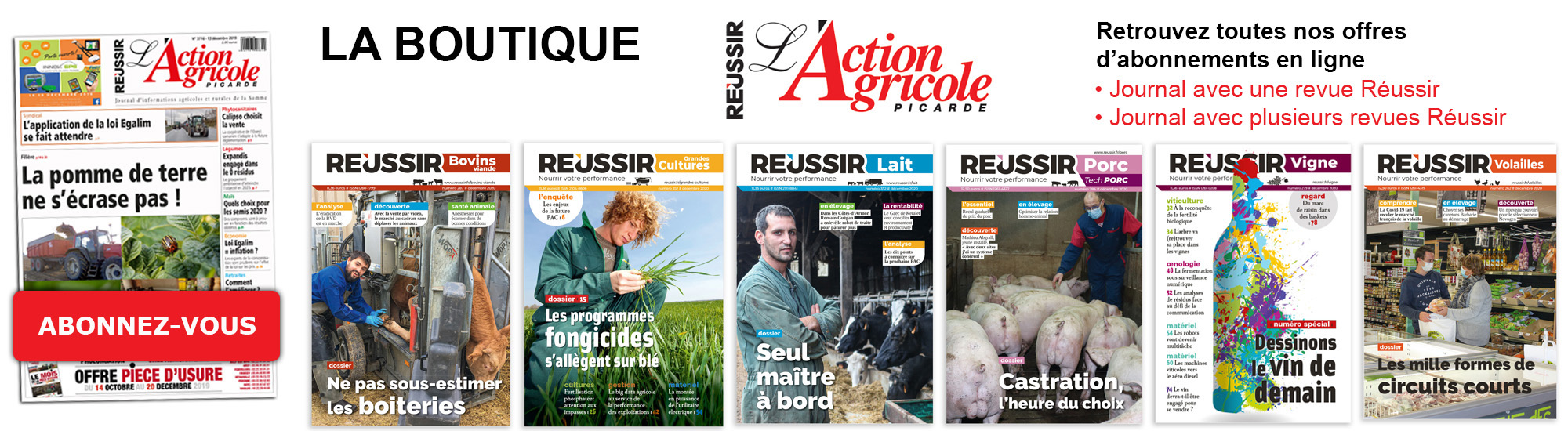 Offres d'abonnements la boutique Action Agricole Picarde