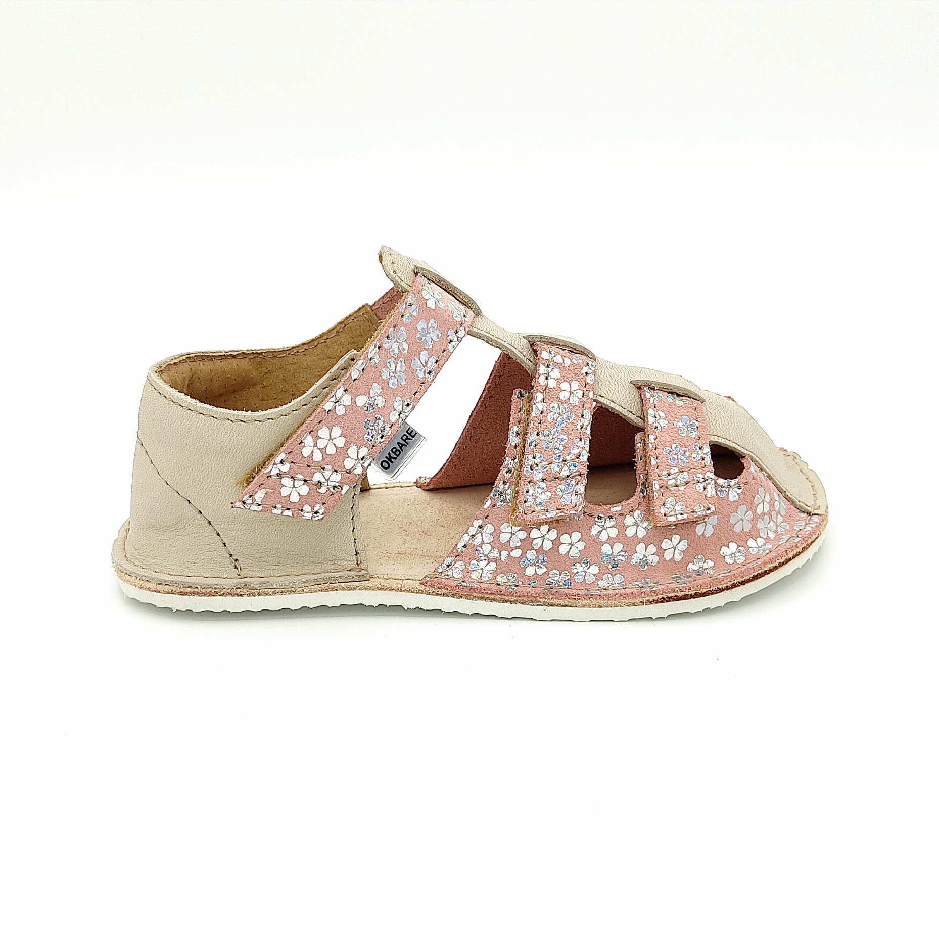 sandales barefoot Ok bare MAYA beige et rose à fleurs scintillantes sur la boutique Liberty Pieds-4