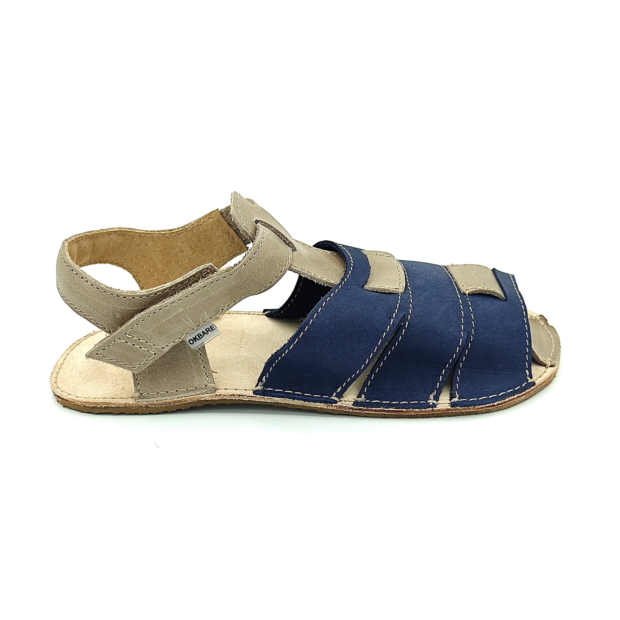 sandales barefoot Ok bare PALMI.I bleu et taupe sur la boutique Liberty Pieds-2