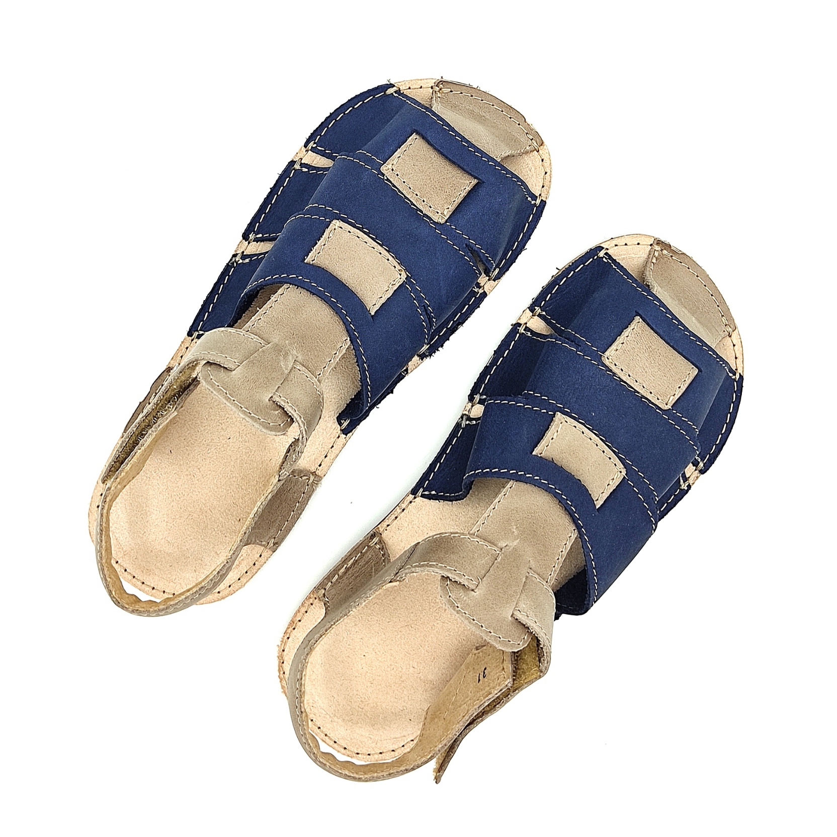 sandales barefoot Ok bare PALMI.I bleu et taupe sur la boutique Liberty Pieds-1