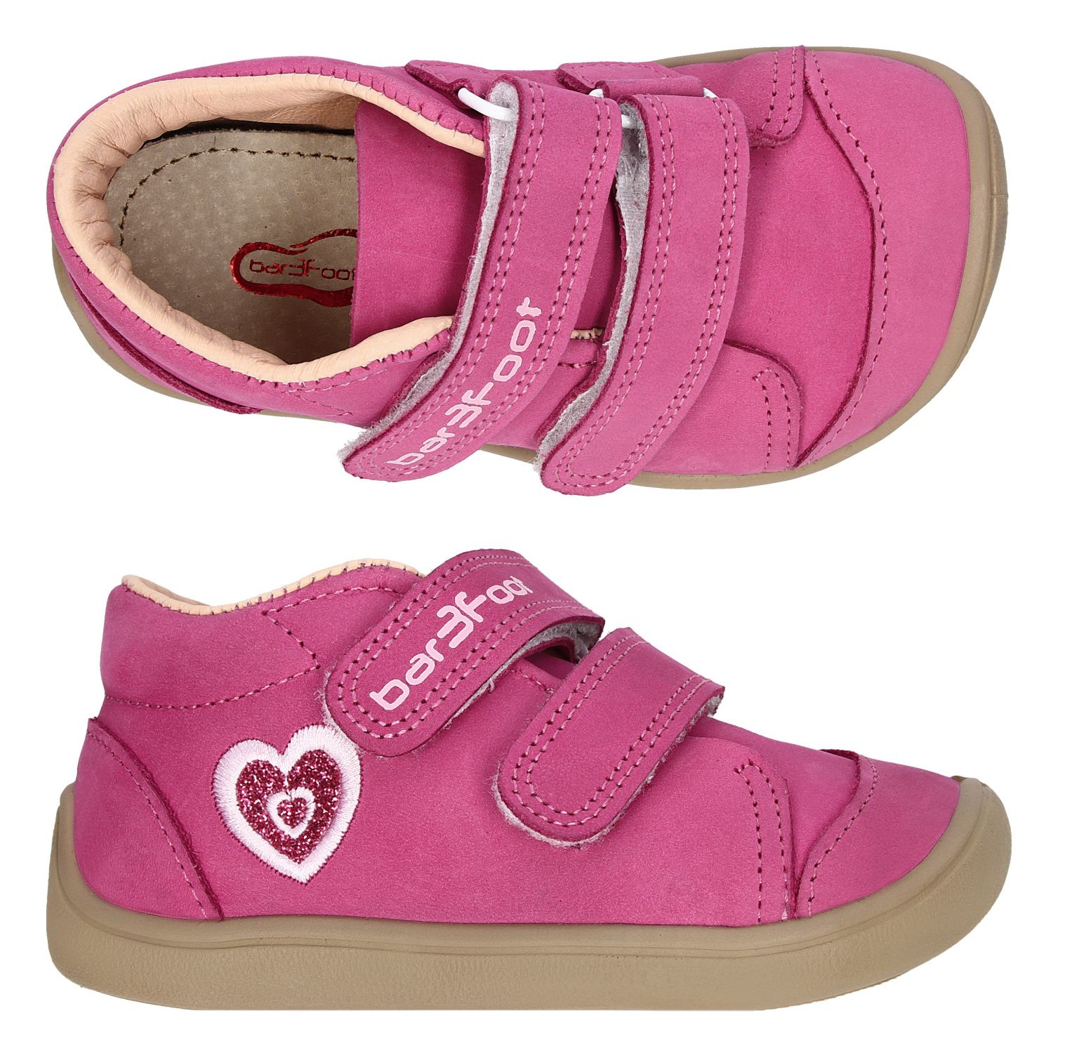 chaussures 3F barefoot elf step rose déco coeur 2BE38-3 sur la boutique Liberty pieds