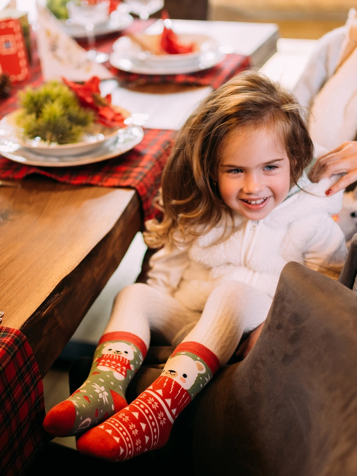 Chaussettes chaudes enfants ours avec une écharpe sur la boutique Liberty Pieds-2