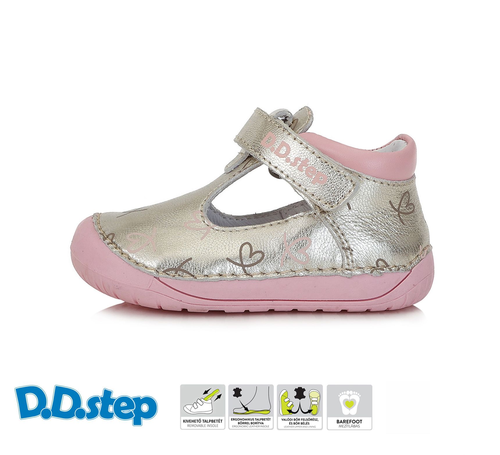 Sandales baredoot T-bar DD step H070-41464D champagne sur la boutique Liberty Pieds