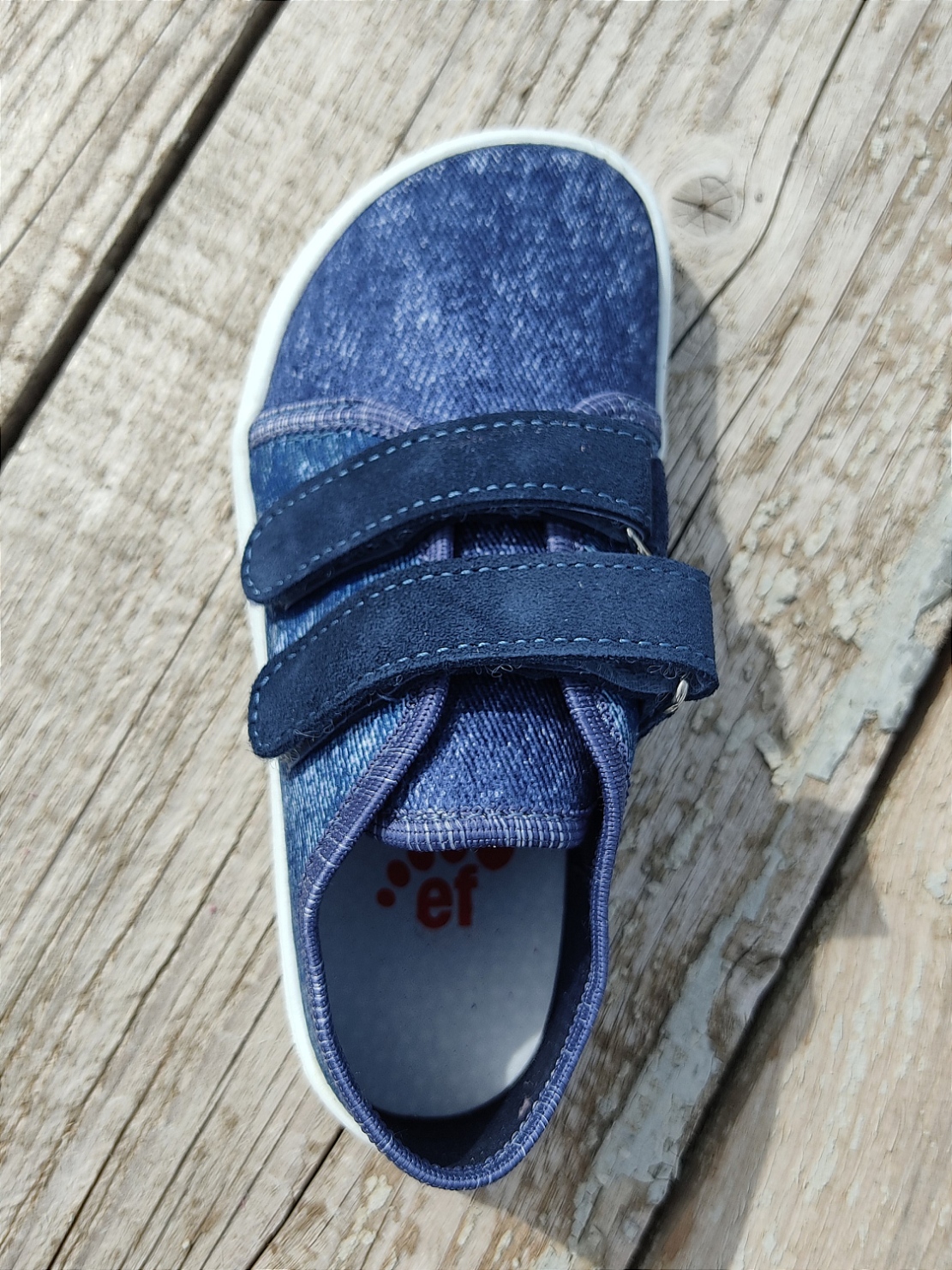 Basket enfant en toile EF Barefoot - Jeans - sur la boutique Liberty Pieds