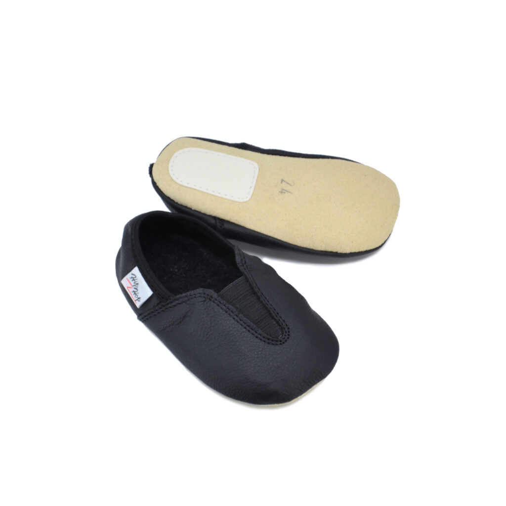 chaussons barefoot enfant en cuir HIP HOP noir sur la boutique Liberty Pieds-2