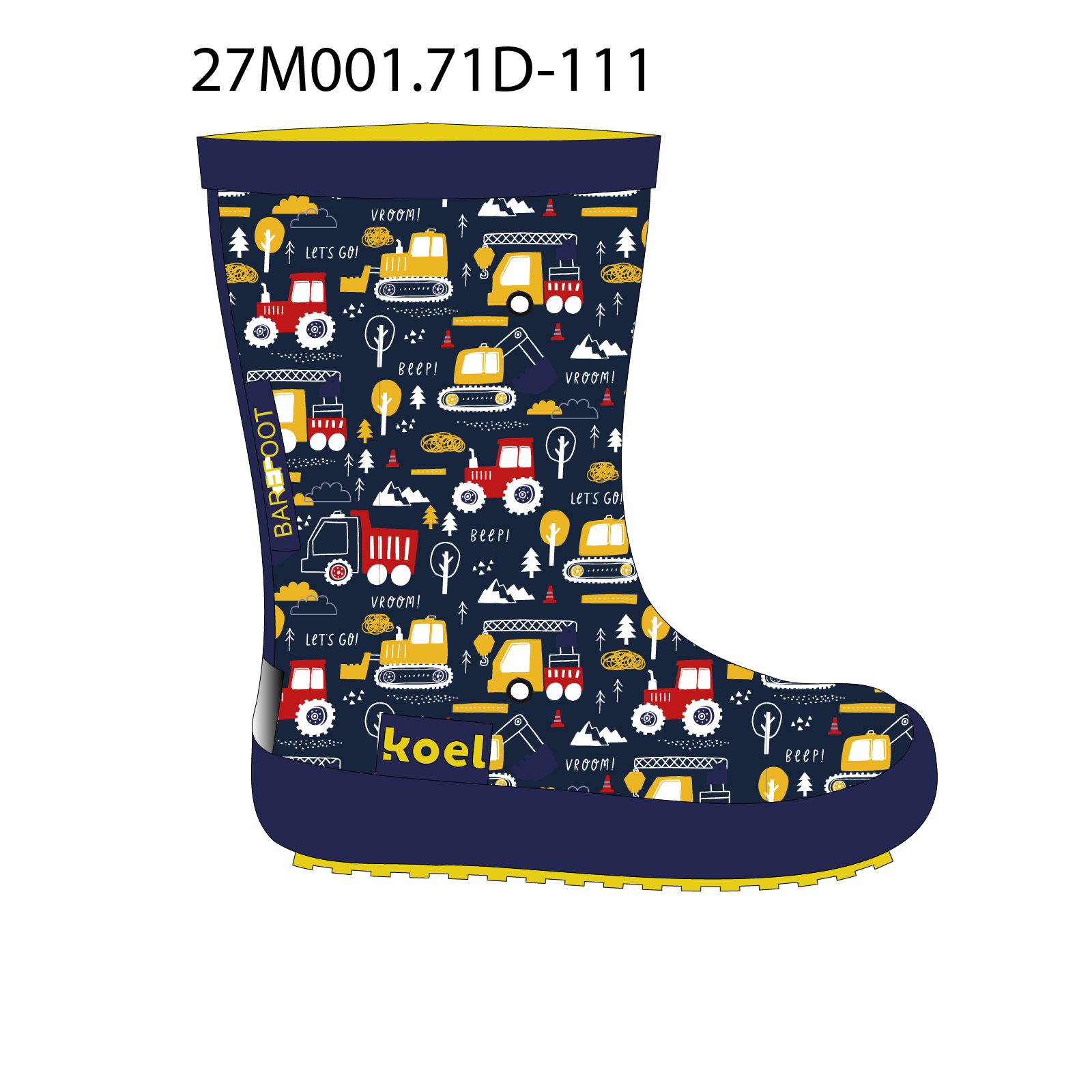 Bottes de pluie KOEL Wellie barefoot Tractor blue II