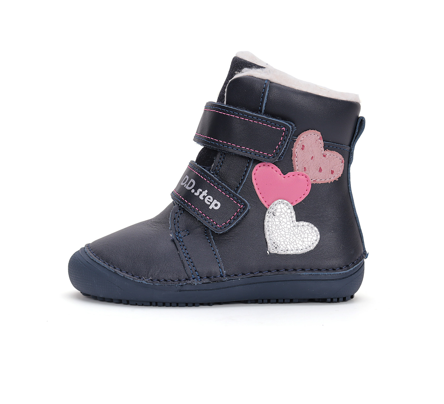bottes barefoot fourrées DD step W063-42152 Royal Blue coeurs sur la boutique Liberty Pieds (2)