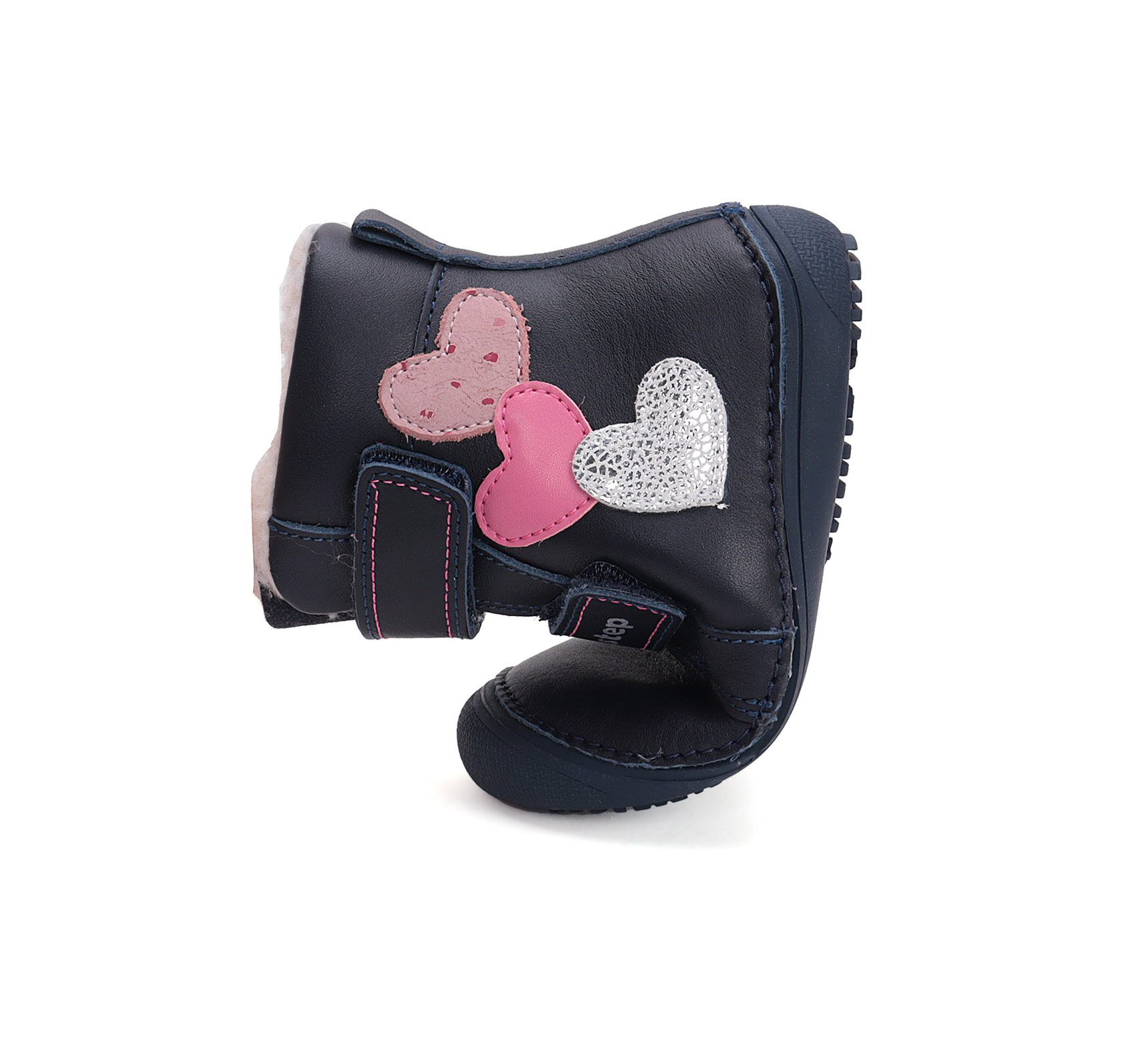 bottes barefoot fourrées DD step W063-42152 Royal Blue coeurs sur la boutique Liberty Pieds (1)