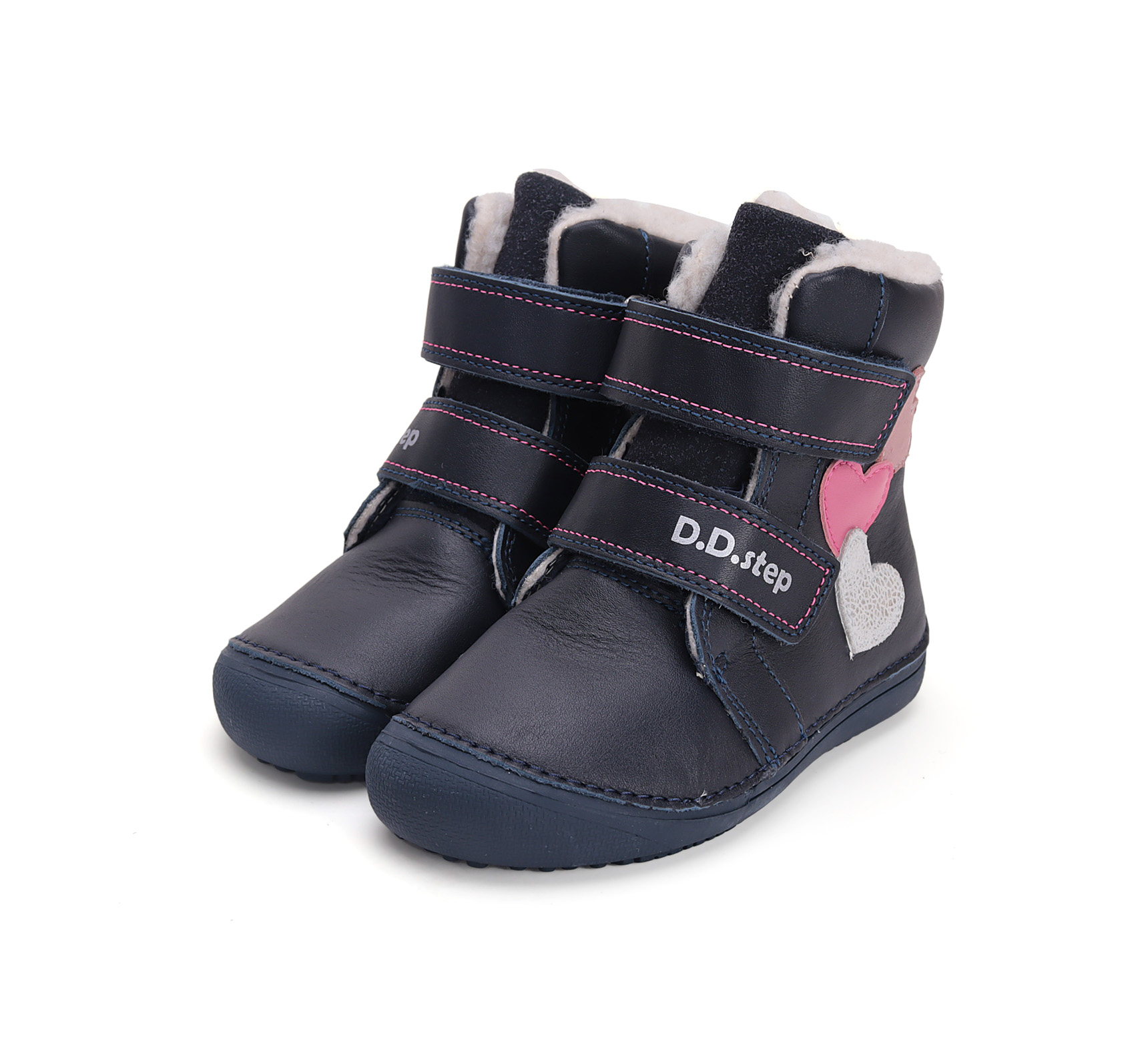 bottes barefoot fourrées DD step W063-42152 Royal Blue coeurs sur la boutique Liberty Pieds (7)