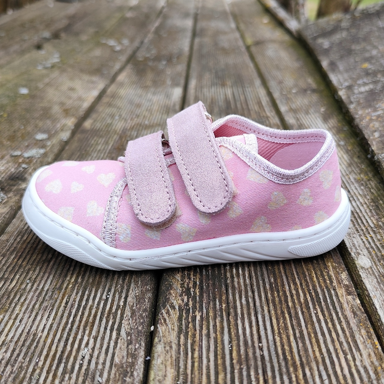Basket enfant en toile EF Barefoot -23-3407-1603 rose déco coeurs - sur la boutique Liberty Pieds