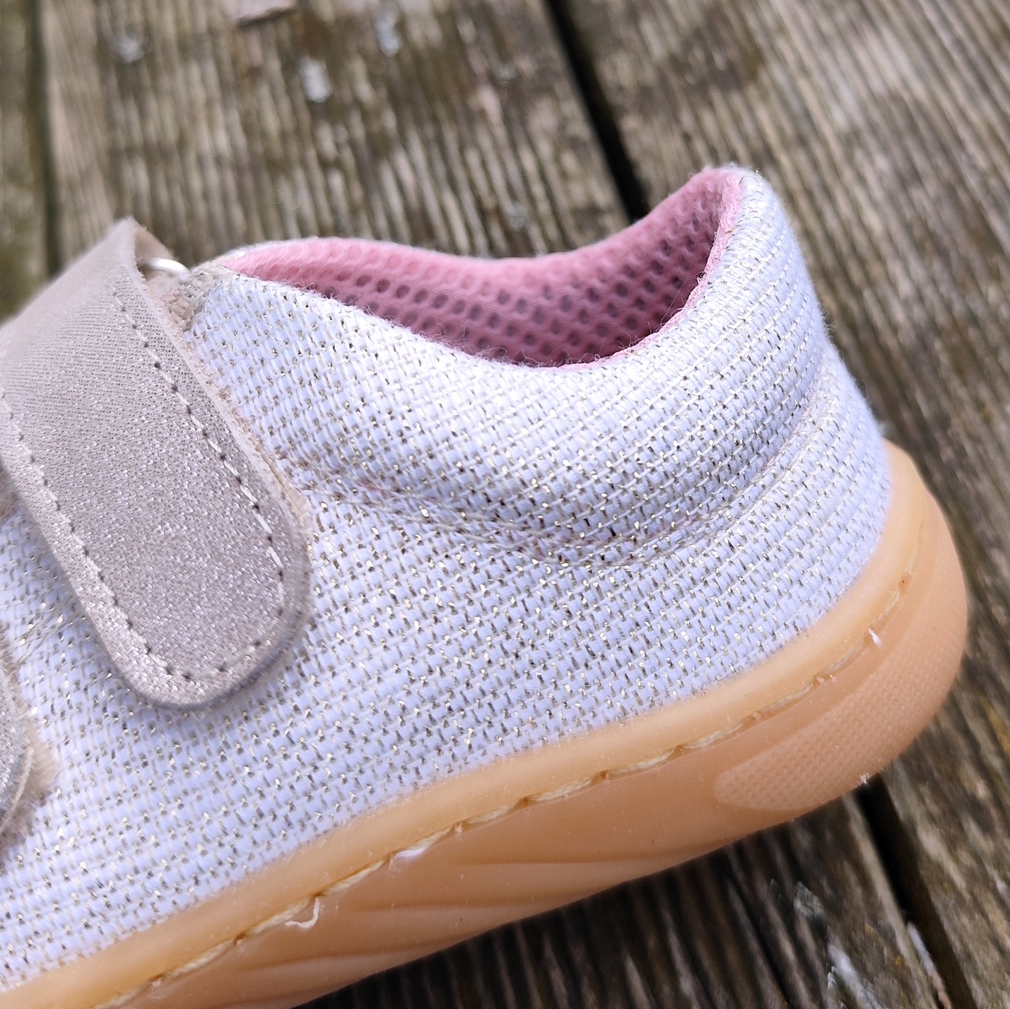 Basket enfant en toile et cuir EF Barefoot -23-3404-0416 rose et or- sur la boutique Liberty Pieds