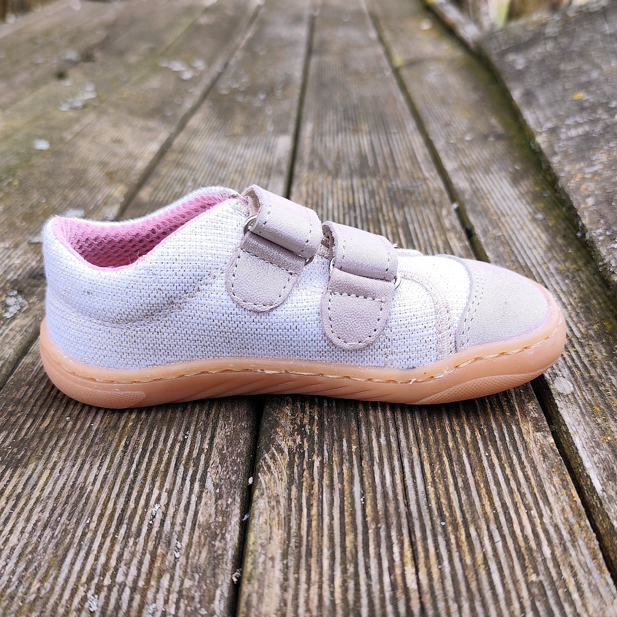 Basket enfant en toile et cuir EF Barefoot -23-3404-0416 rose et or- sur la boutique Liberty Pieds-6