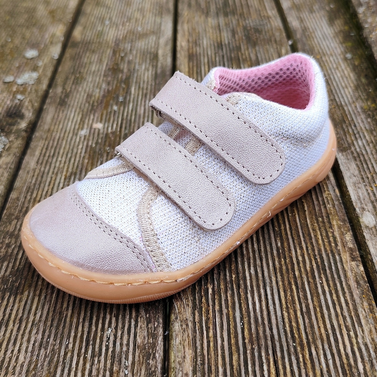 Basket enfant en toile et cuir EF Barefoot -23-3404-0416 rose et or- sur la boutique Liberty Pieds-11