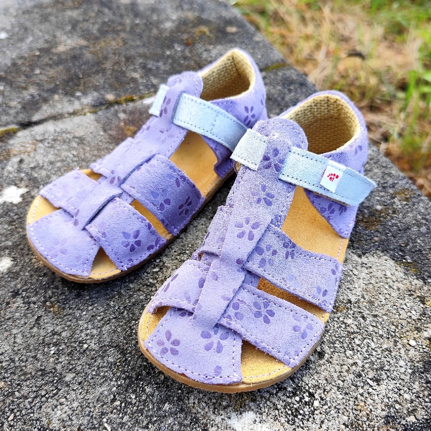 sandales EF barefoot violette à fleurs sur la boutique Liberty Pieds
