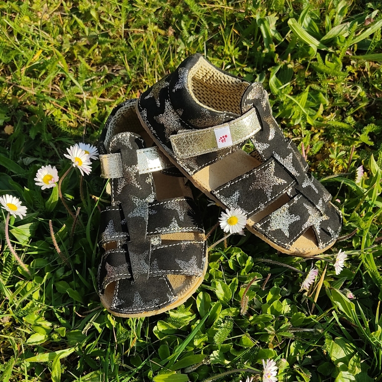 Sandales EF Barefoot - Noir Et étoiles Or