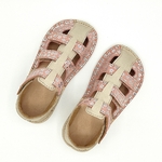 sandales barefoot Ok bare MAYA beige et rose à fleurs scintillantes sur la boutique Liberty Pieds-1