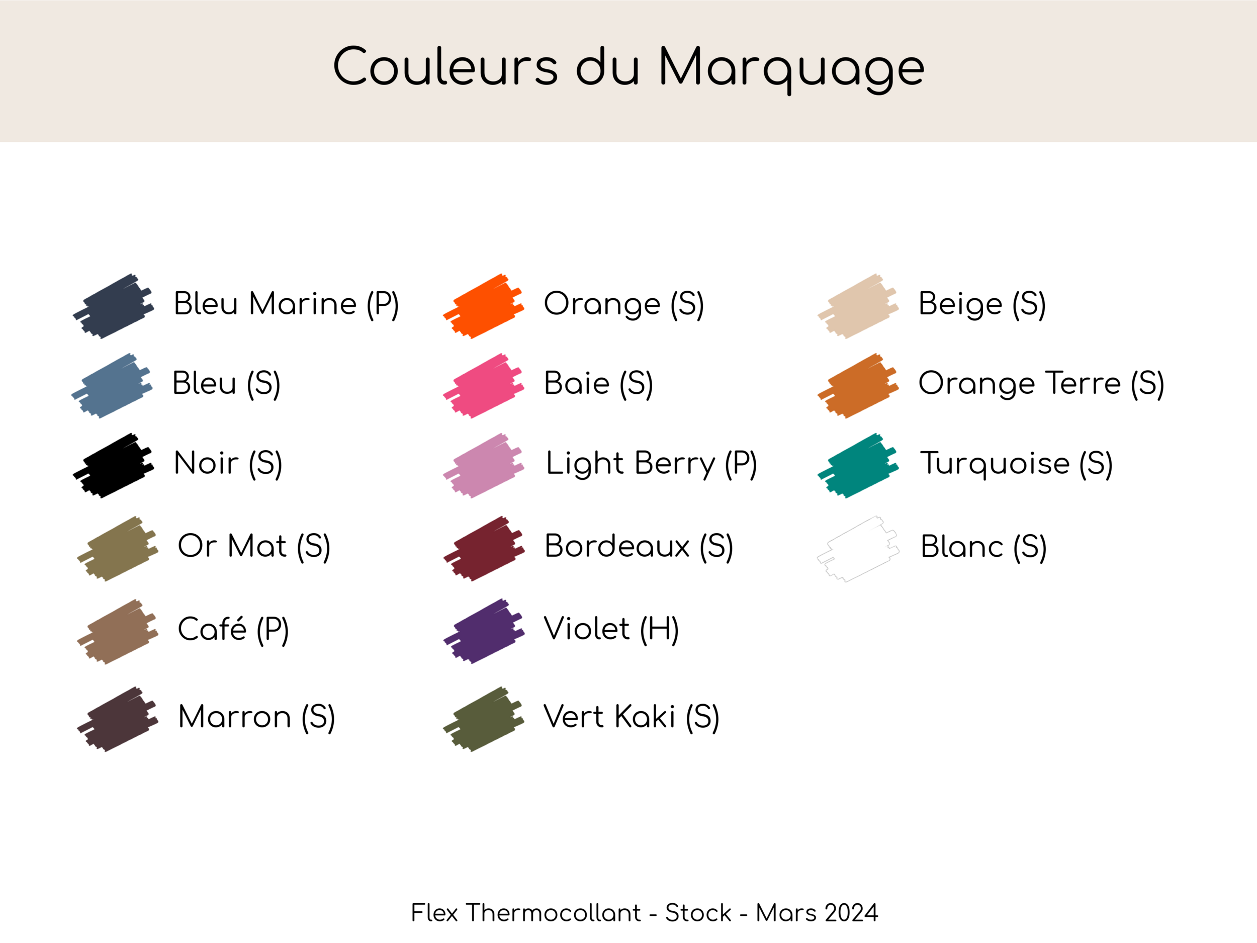 Couleurs du marquage - Flex - Mars 2024