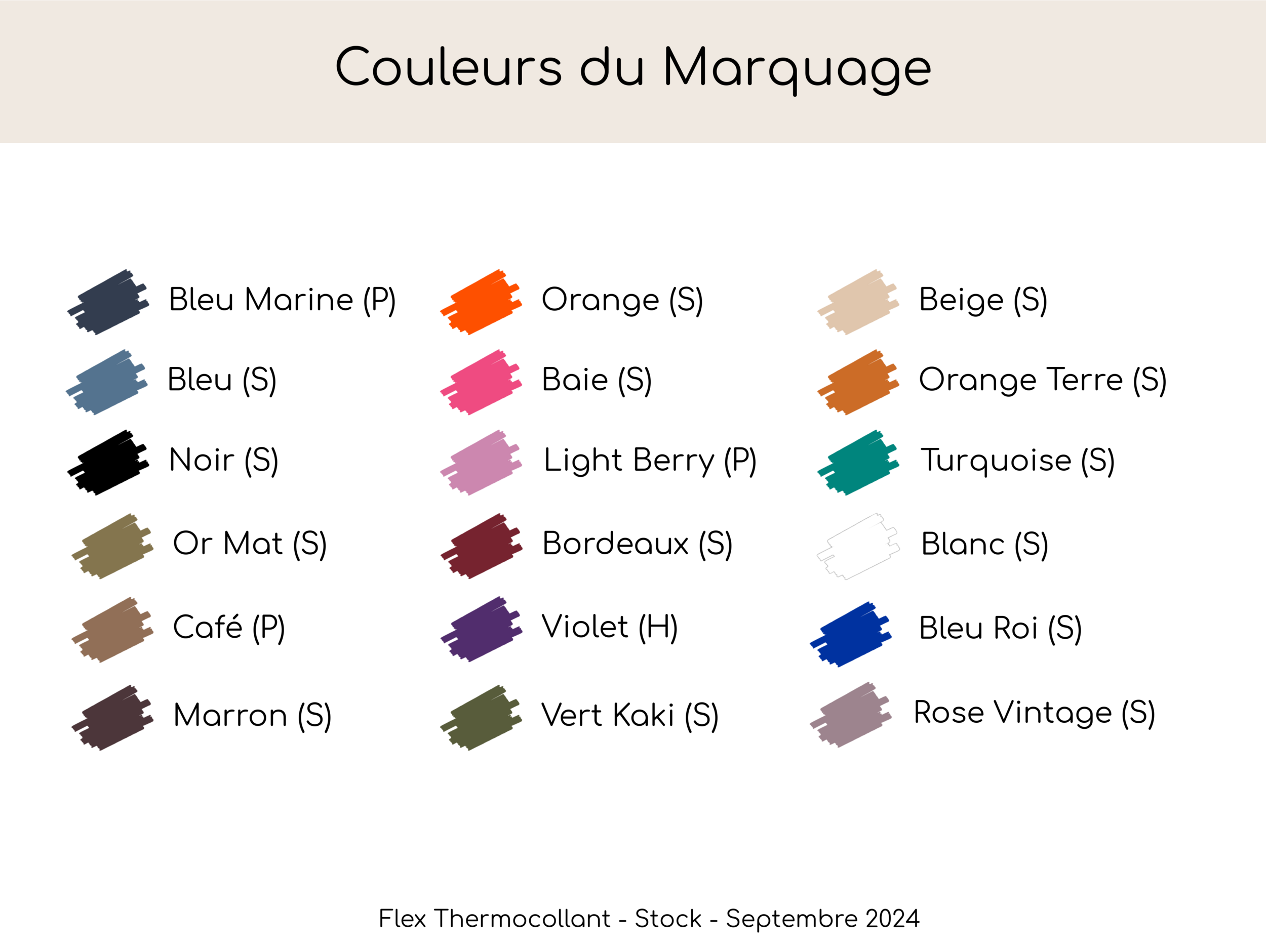 Couleurs du marquage - Flex - Septembre 2024