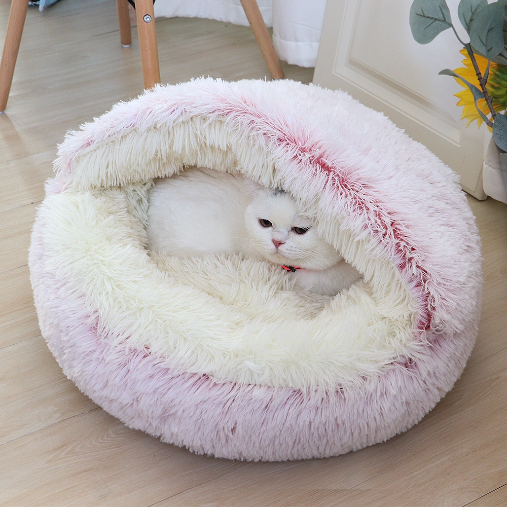 Round-Puppy-Dog-Bed-Sofa-Soft-Warm-Pet-Cat-Sleeping-Beds-House-Long-Plush-Kitten-Nest