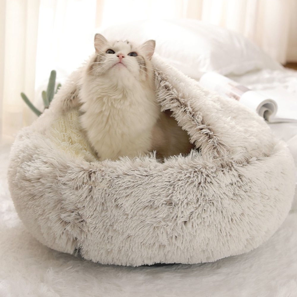 Round-Puppy-Dog-Bed-Sofa-Soft-Warm-Pet-Cat-Sleeping-Beds-House-Long-Plush-Kitten-Nest